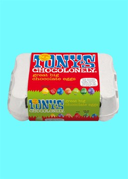 <ul>    <li>Egg-stra special chocolate eggs!</li>    <li>10 iconic Tony's flavours</li>    <li>150g (12 eggs) of Easter-y deliciousness</li>    <li>100% slave free product</li>    <li>Unique,&nbsp;plastic-free packaging</li>    <li>To share or not to share&hellip;</li></ul><p>You fell in love with the chocolate bar, now this Easter you can enjoy a selection of your favourite Tony's Chocolonely flavours in mini egg form with this iconic egg box. We'd love to see the chickens who laid these bad boys!</p><p> Make a Tony&rsquo;s fan extra hoppy with this egg-ceptional chocolate Easter treat and trust us when we say that these eggs are far too good to resist! But hang on a minute, 12 eggs divided by 10 flavours, that's not equal?! To highlight Tony's mission to end slavery in the chocolate industry they've deliberately made sure this carton is un-egg-ually divided - just like their bars! Pretty cool, eh?</p><p>Which egg is which? Red: milk chocolate, Dark Blue: extra dark, Yellow: milk almond honey nougat, Orange: milk caramel sea salt, Light Blue: dark milk, Green: dark almond sea salt, Dark Green: milk hazelnut, Purple: milk pretzel toffee, Pink: white raspberry popping candy, White: white chocolate.<br /><br /><strong>Please be aware that this product contains milk, soya, egg, wheat, almonds and hazelnuts, and may contain traces of peanuts.</strong></p>